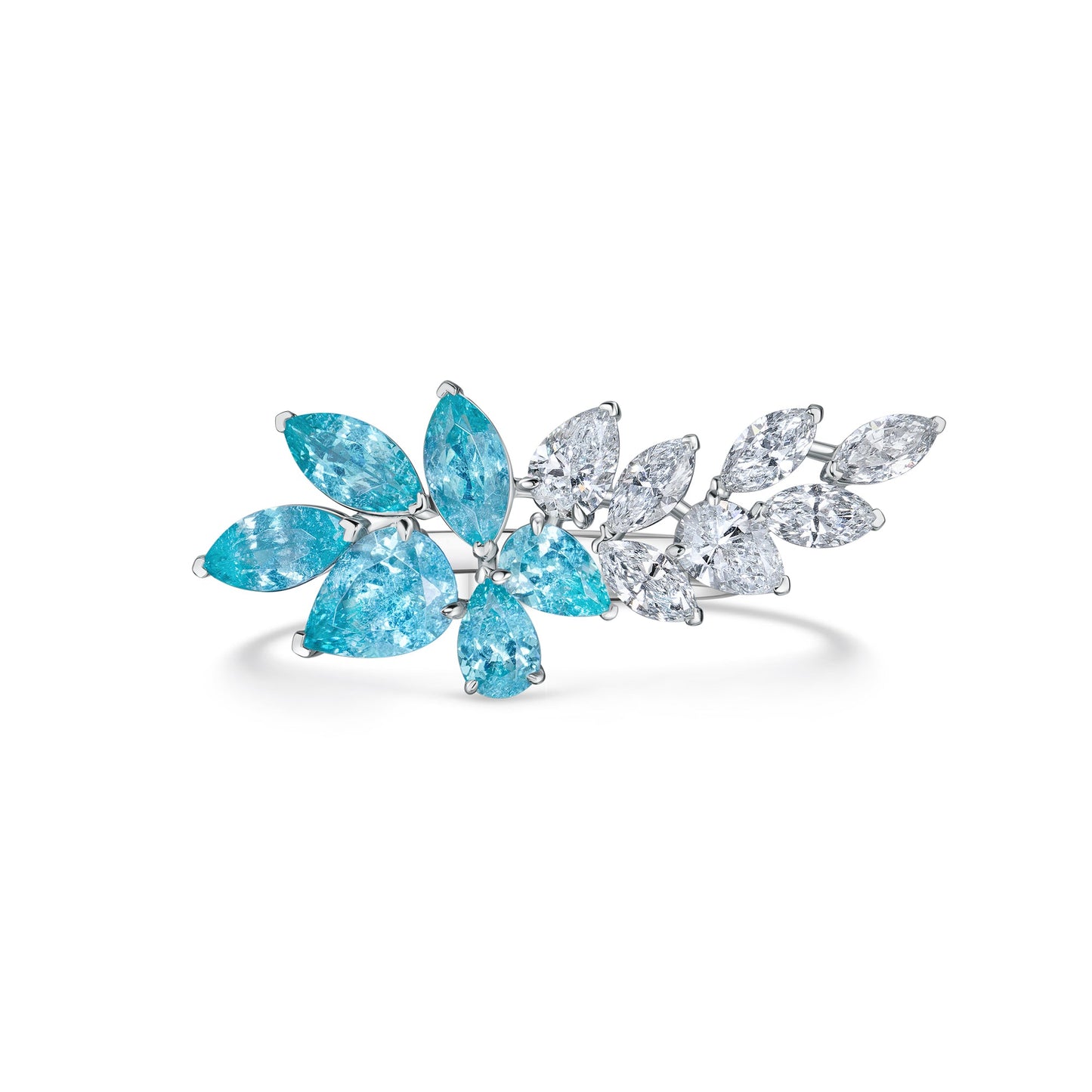 Verbesa Atelier lab-grown Paraiba sapphire and diamond branch cocktail ring in platinum, alternate angle