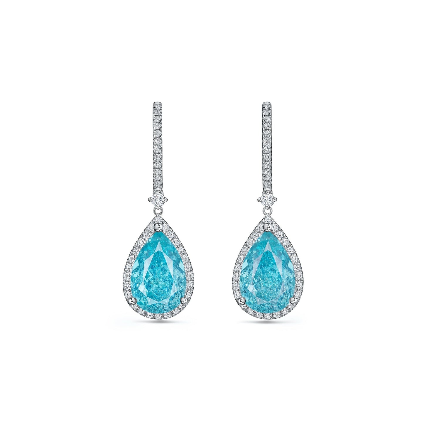 Verbesa Atelier lab-grown Paraiba sapphire and diamond drop earrings in platinum