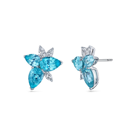 Verbesa Atelier lab-grown Paraiba sapphire and diamond stud earrings in 18K white gold