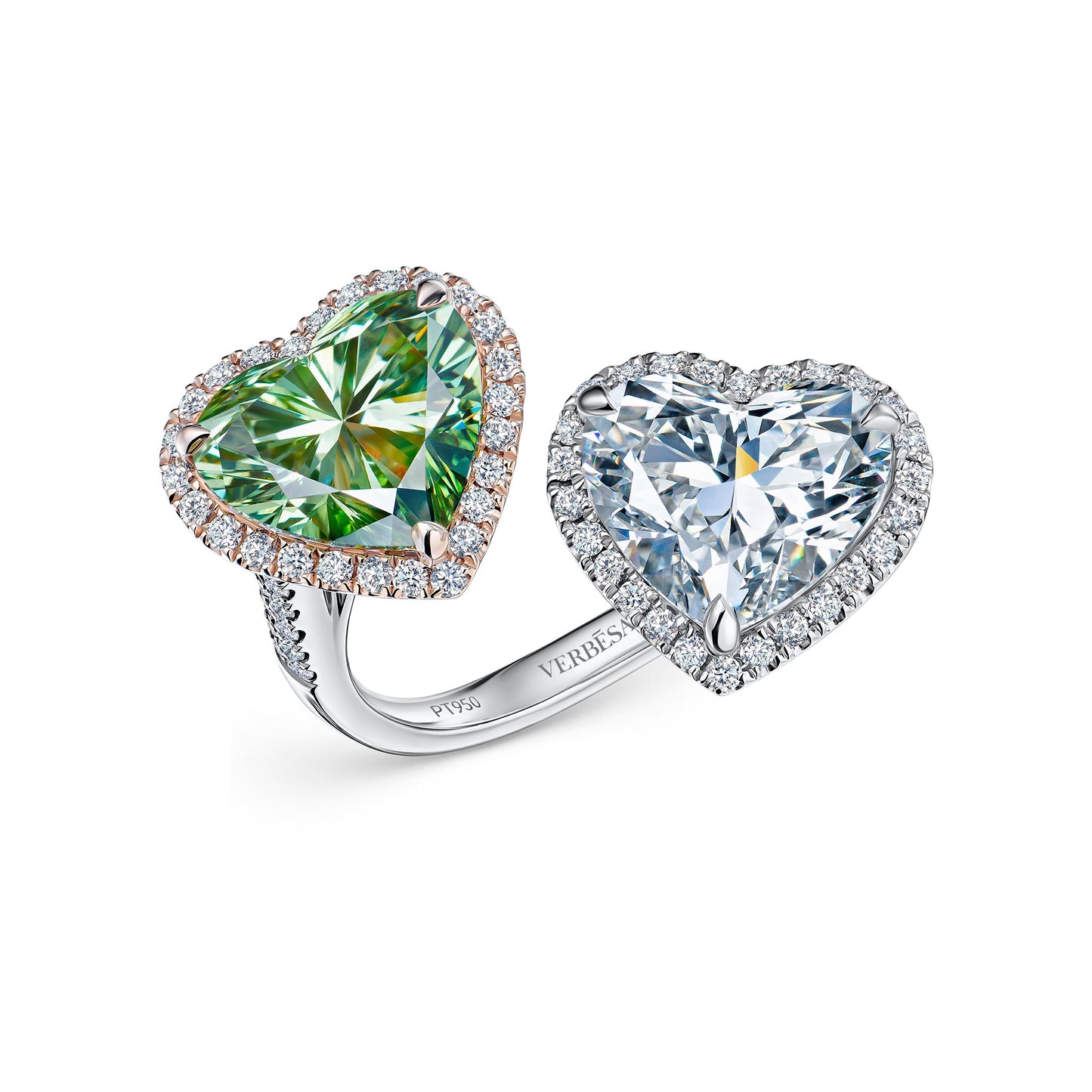 Verbesa Atelier Toi et Moi heart-cut lab-grown diamond ring in rose gold and platinum, side view