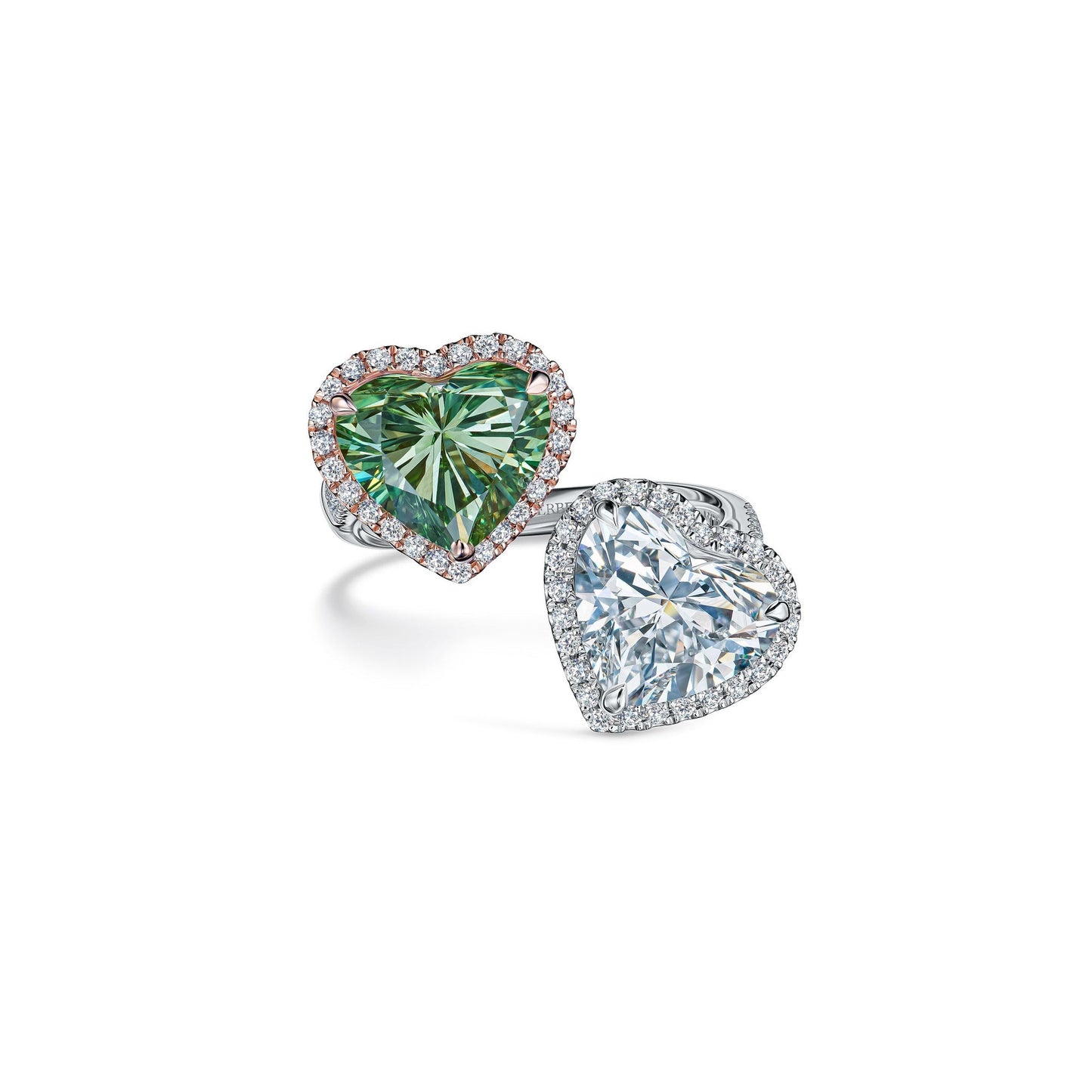 Verbesa Atelier Toi et Moi heart-cut lab-grown diamond ring in rose gold and platinum, front angle