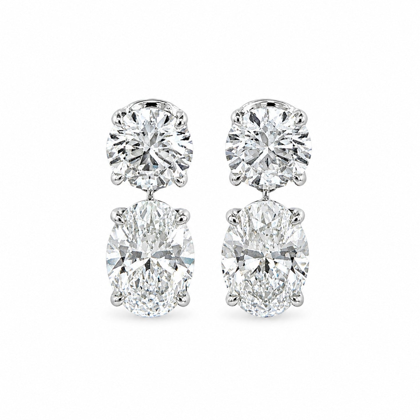 White Drop Double Round and Oval Diamond Drop Studs in 18K white gold
