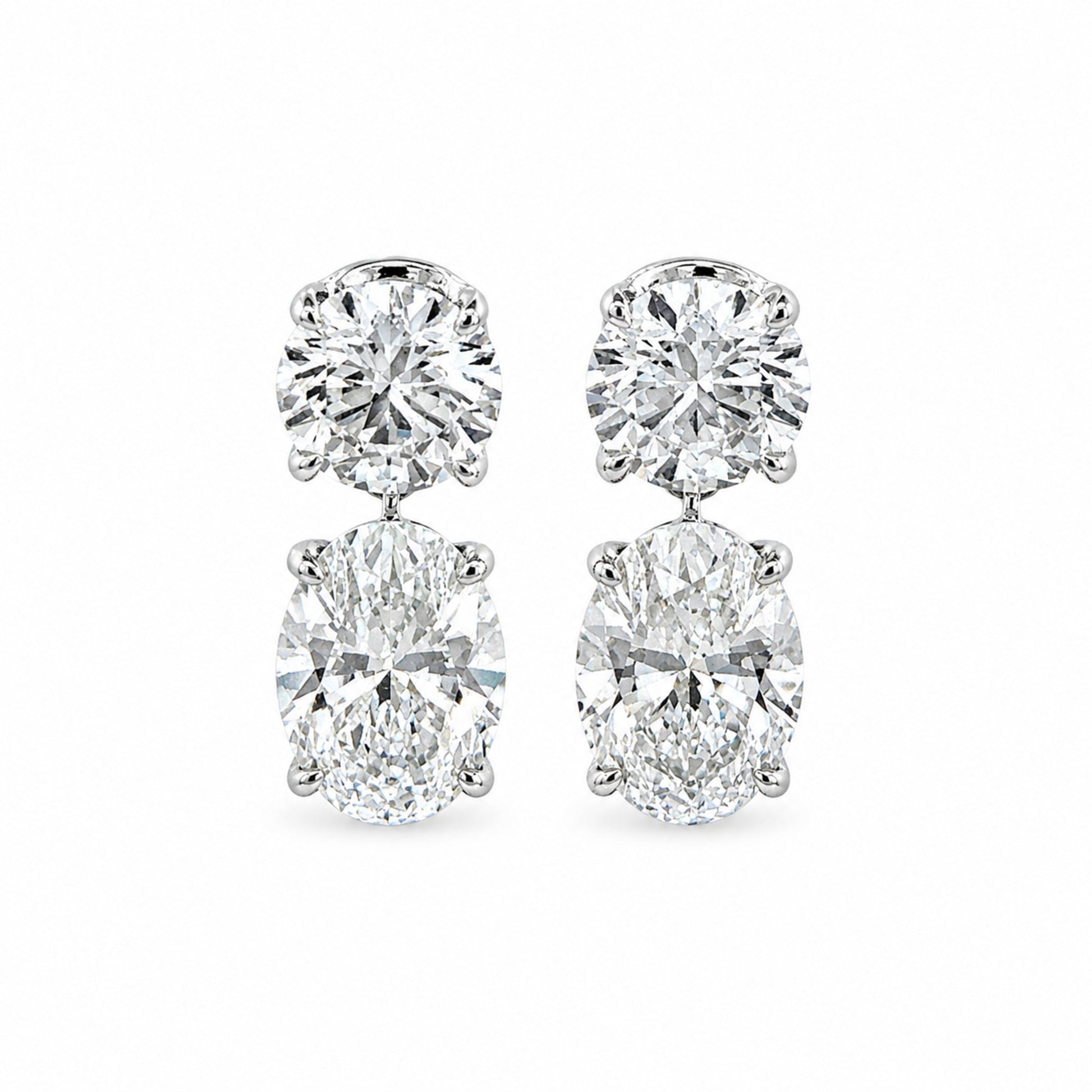 White Drop Double Round and Oval Diamond Drop Studs in 18K white gold