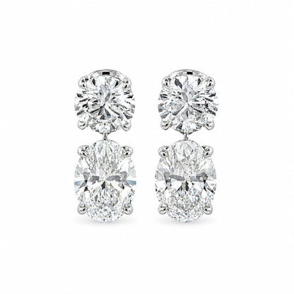 White Drop Double Round and Oval Diamond Drop Studs in 18K white gold