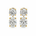 White Drop Double Round and Oval Diamond Drop Studs in 18K yellow gold