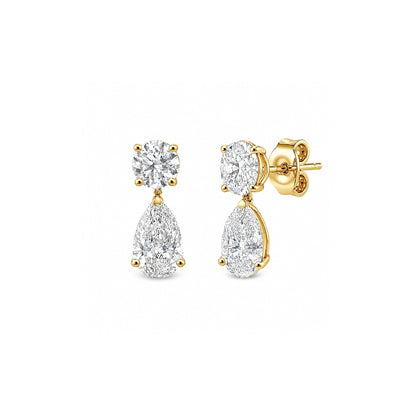 White Drop round and pear diamond drop studs in 18K yellow gold alternate view