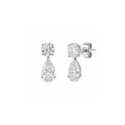 White Drop round and pear diamond drop studs in 18K white gold alternate view