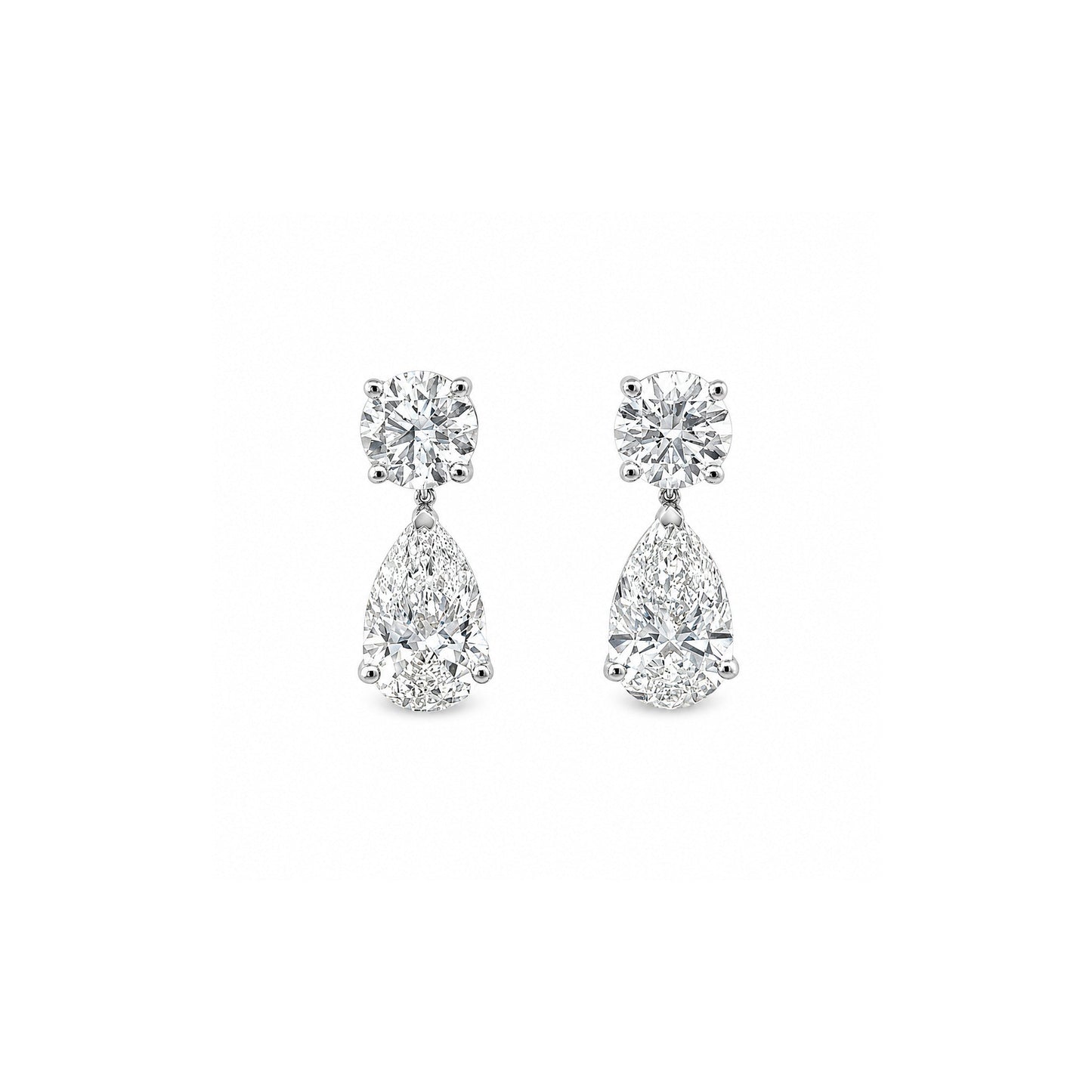 18K white-gold round and pear lab-grown diamond drop studs