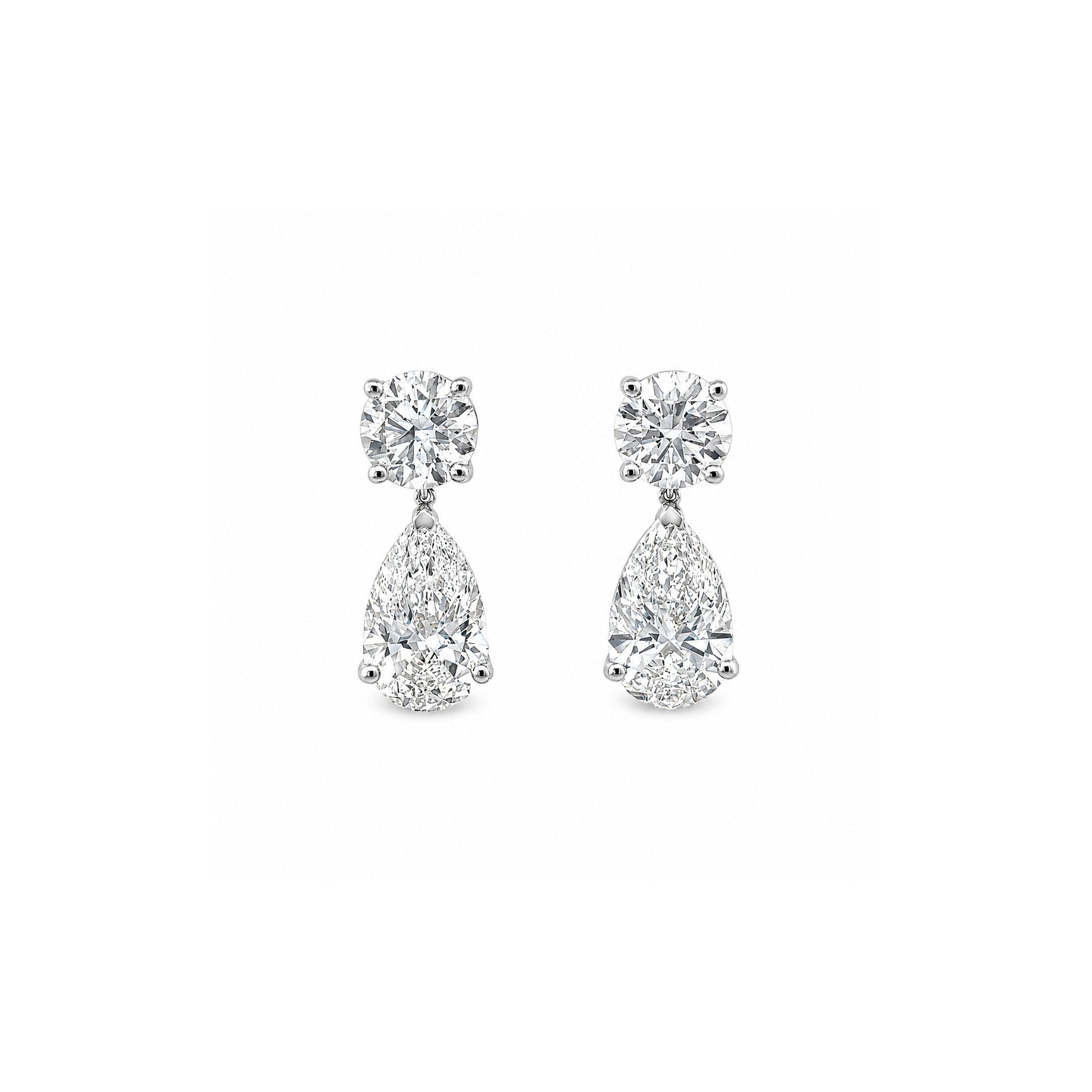 18K white-gold round and pear lab-grown diamond drop studs