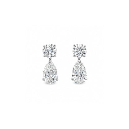 18K white-gold round and pear lab-grown diamond drop studs