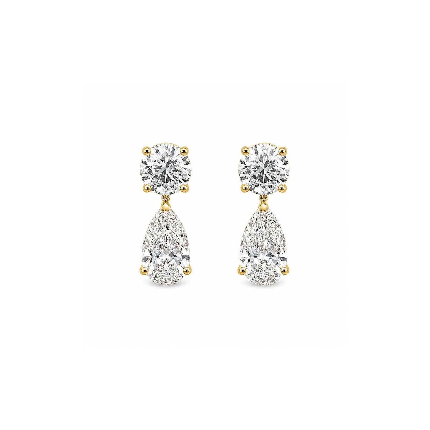 18K yellow-gold round and pear lab-grown diamond drop studs