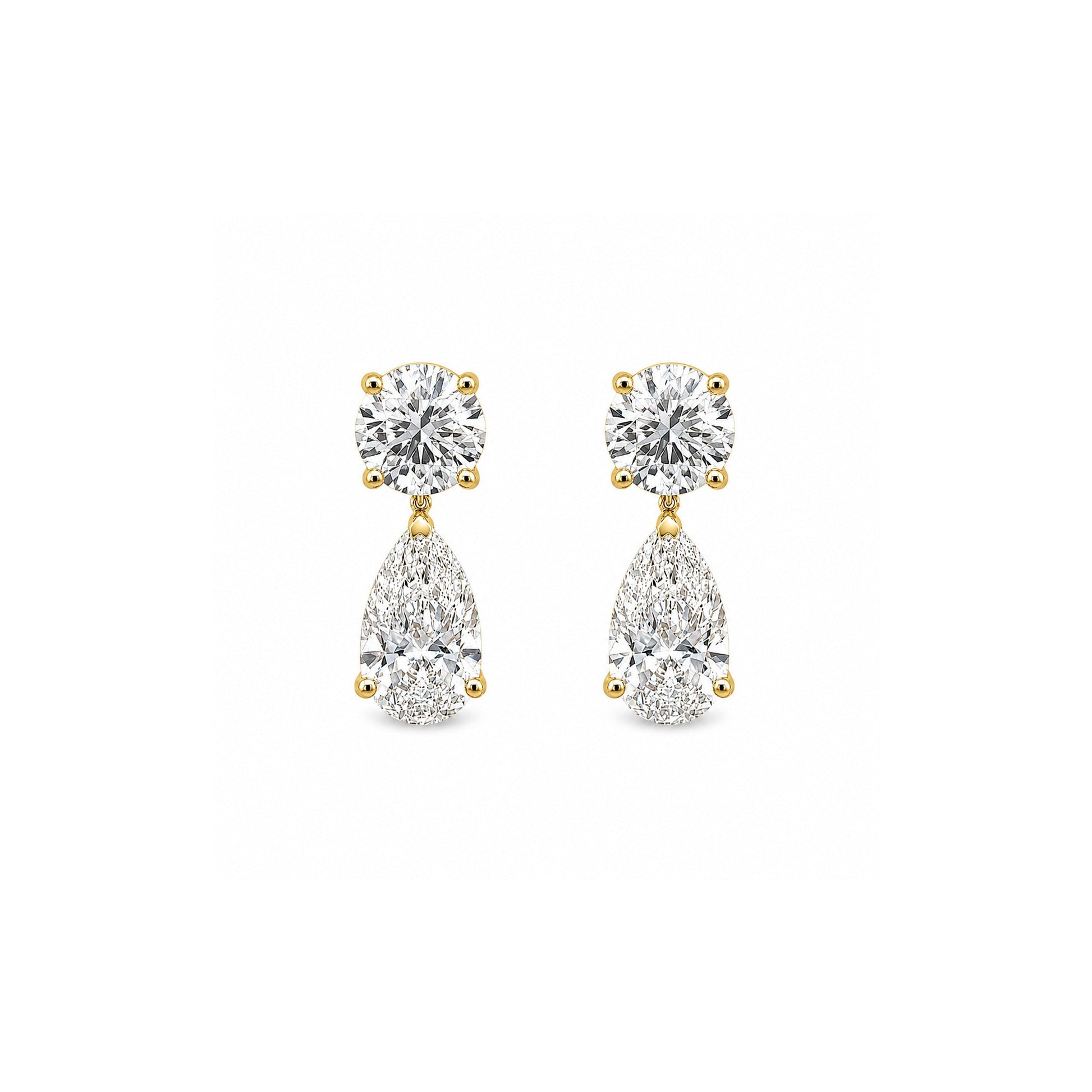 18K yellow-gold round and pear lab-grown diamond drop studs