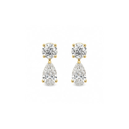 18K yellow-gold round and pear lab-grown diamond drop studs