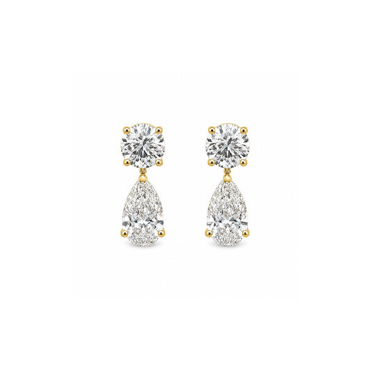 18K yellow-gold round and pear lab-grown diamond drop studs