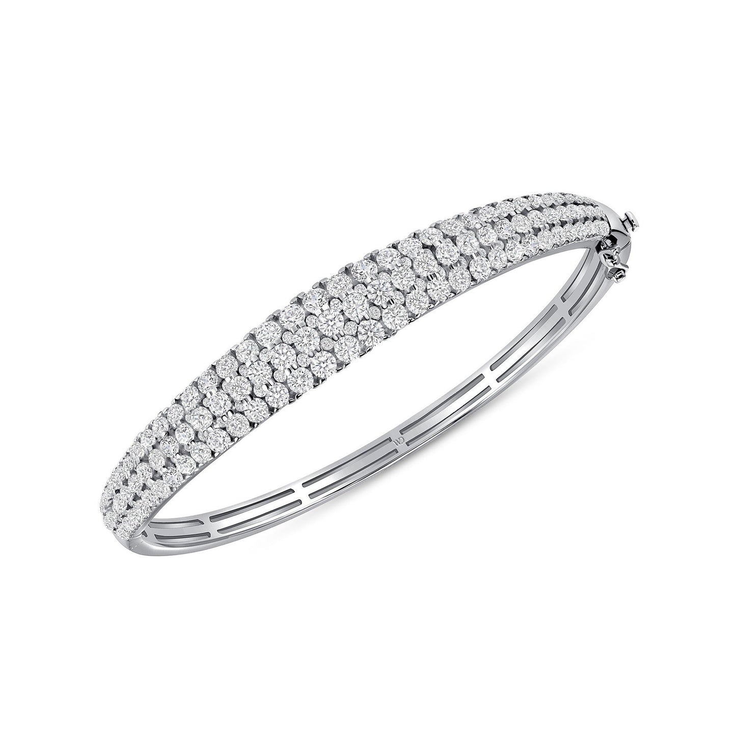 White Drop Dune Three Row Bangle in 18K white gold on a white background