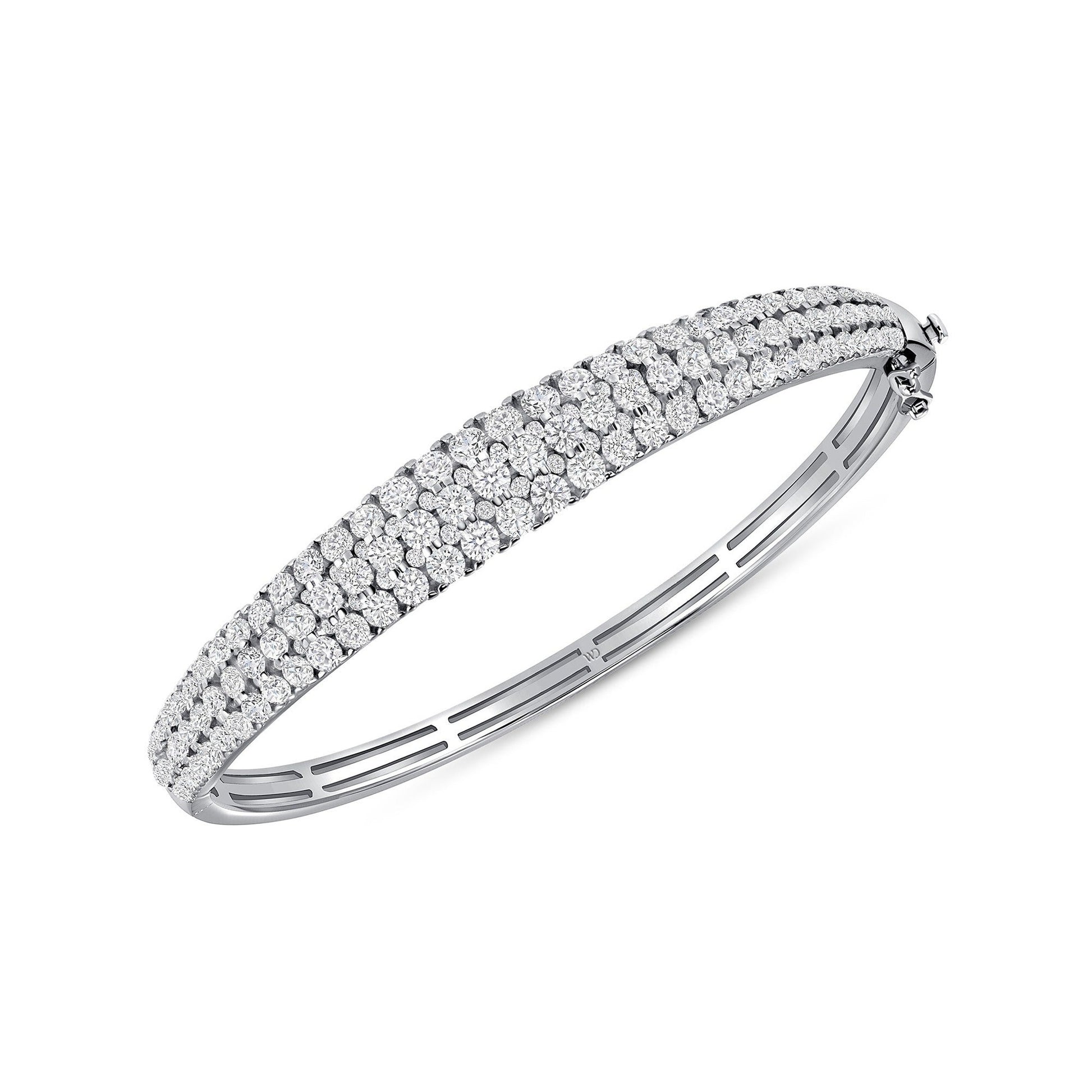 White Drop Dune Three Row Bangle in 18K white gold on a white background