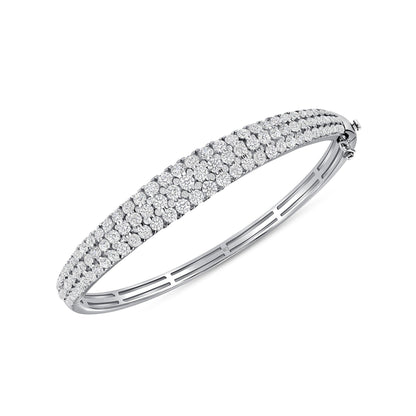 White Drop Dune Three Row Bangle in 18K white gold on a white background