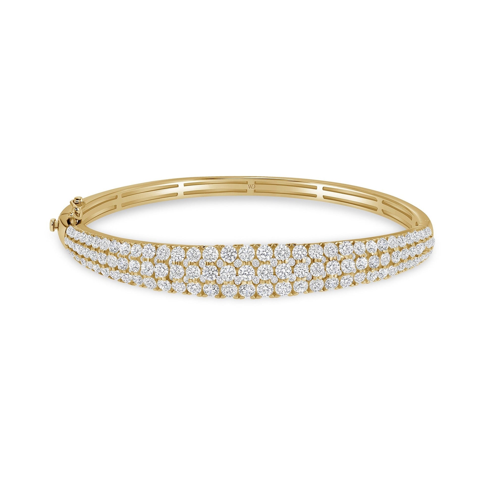 White Drop Dune Three Row Bangle in 18K yellow gold on a white background