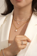 White Drop Long Stardust Necklace worn in an original lifestyle image