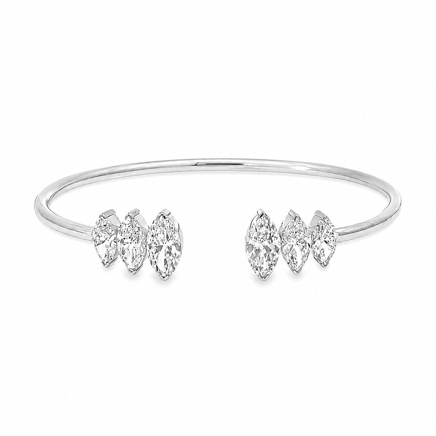 White Drop Marquise Open Cuff in 18K white gold on a white background