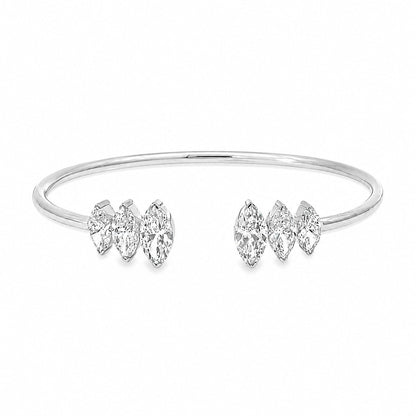 White Drop Marquise Open Cuff in 18K white gold on a white background