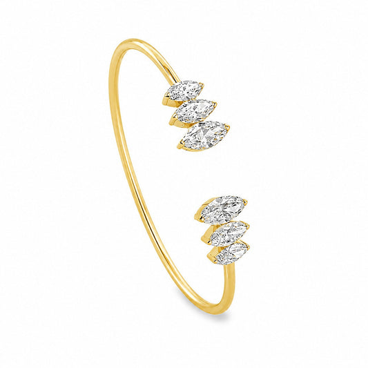 White Drop Marquise Open Cuff in 18K yellow gold on a white background