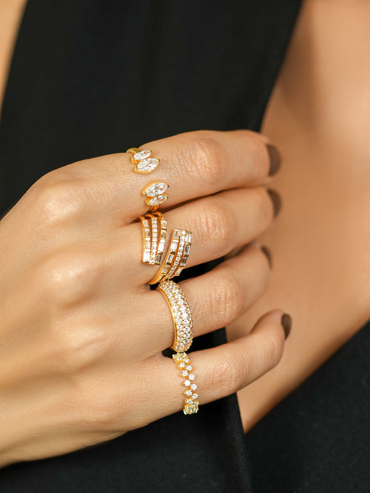 White Drop marquise open ring worn in an original lifestyle image