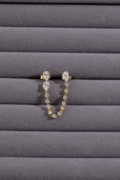 White Drop pear chain earring worn in an original lifestyle image