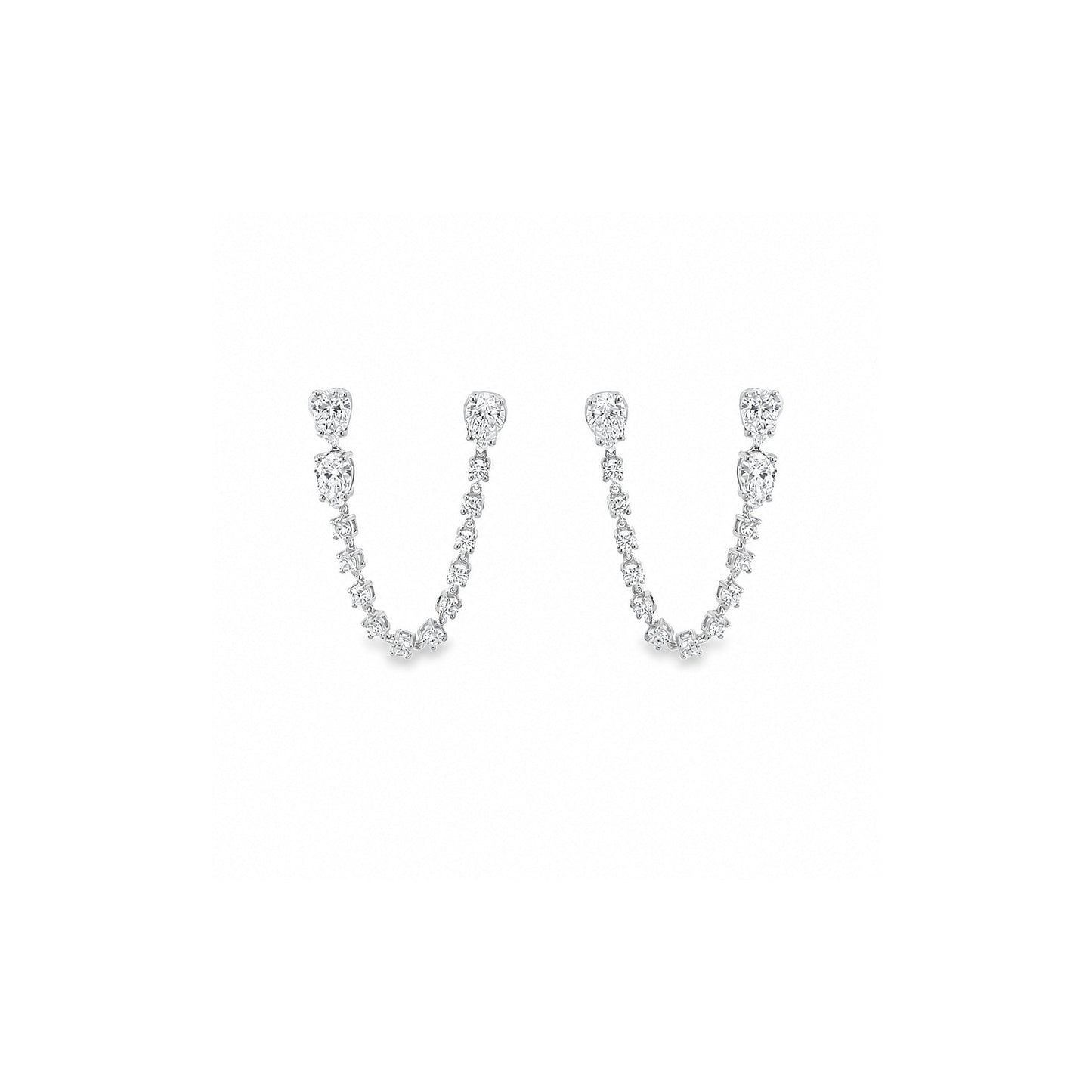 18K white-gold pear chain earring with lab-grown diamonds