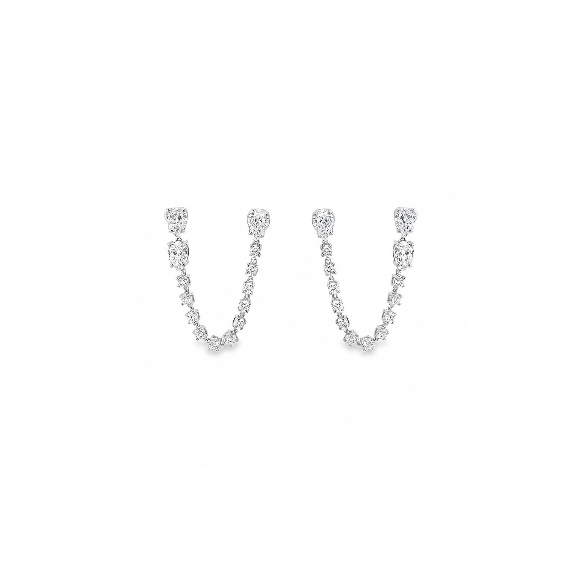 18K white-gold pear chain earring with lab-grown diamonds