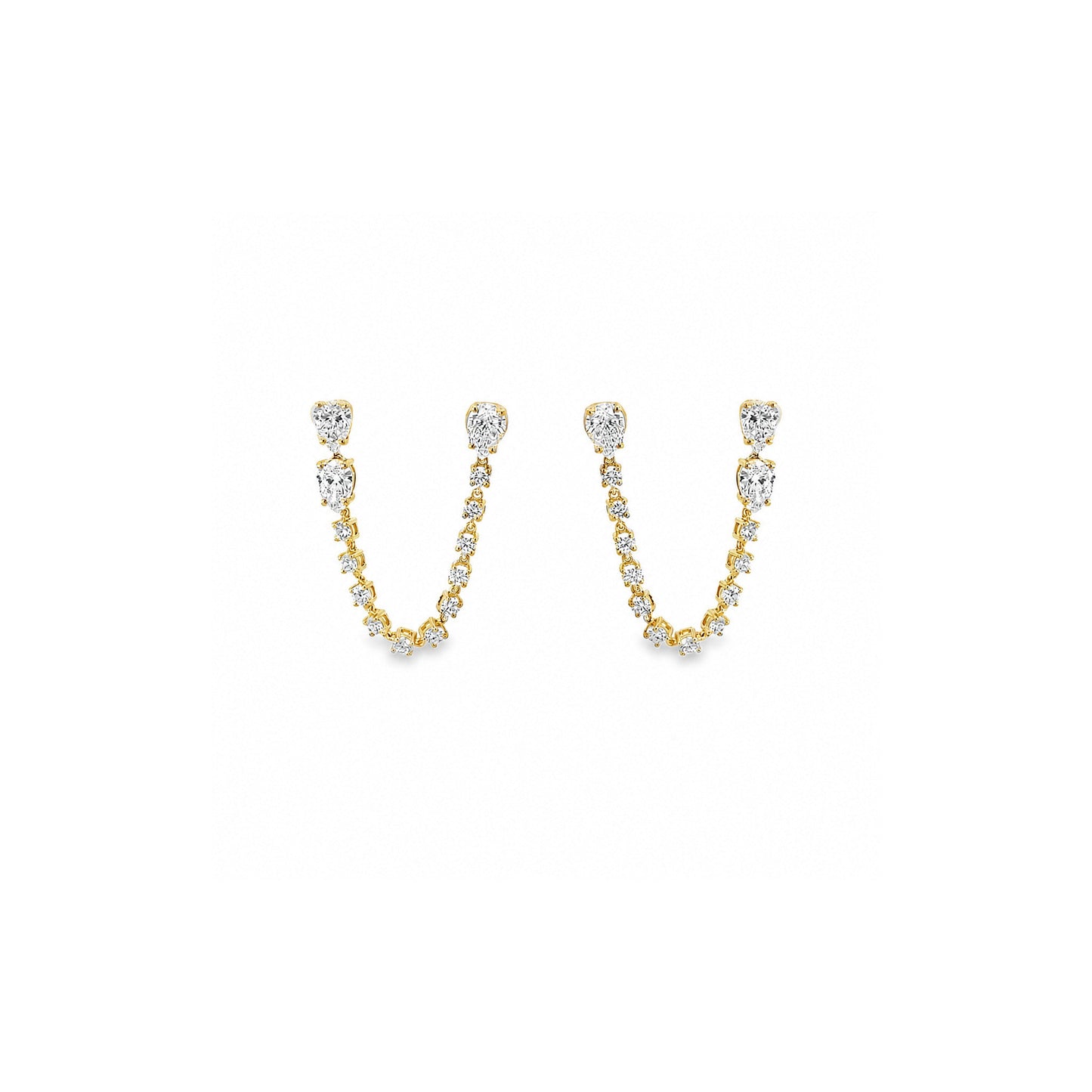 White Drop pear chain earring in 18K yellow gold alternate view