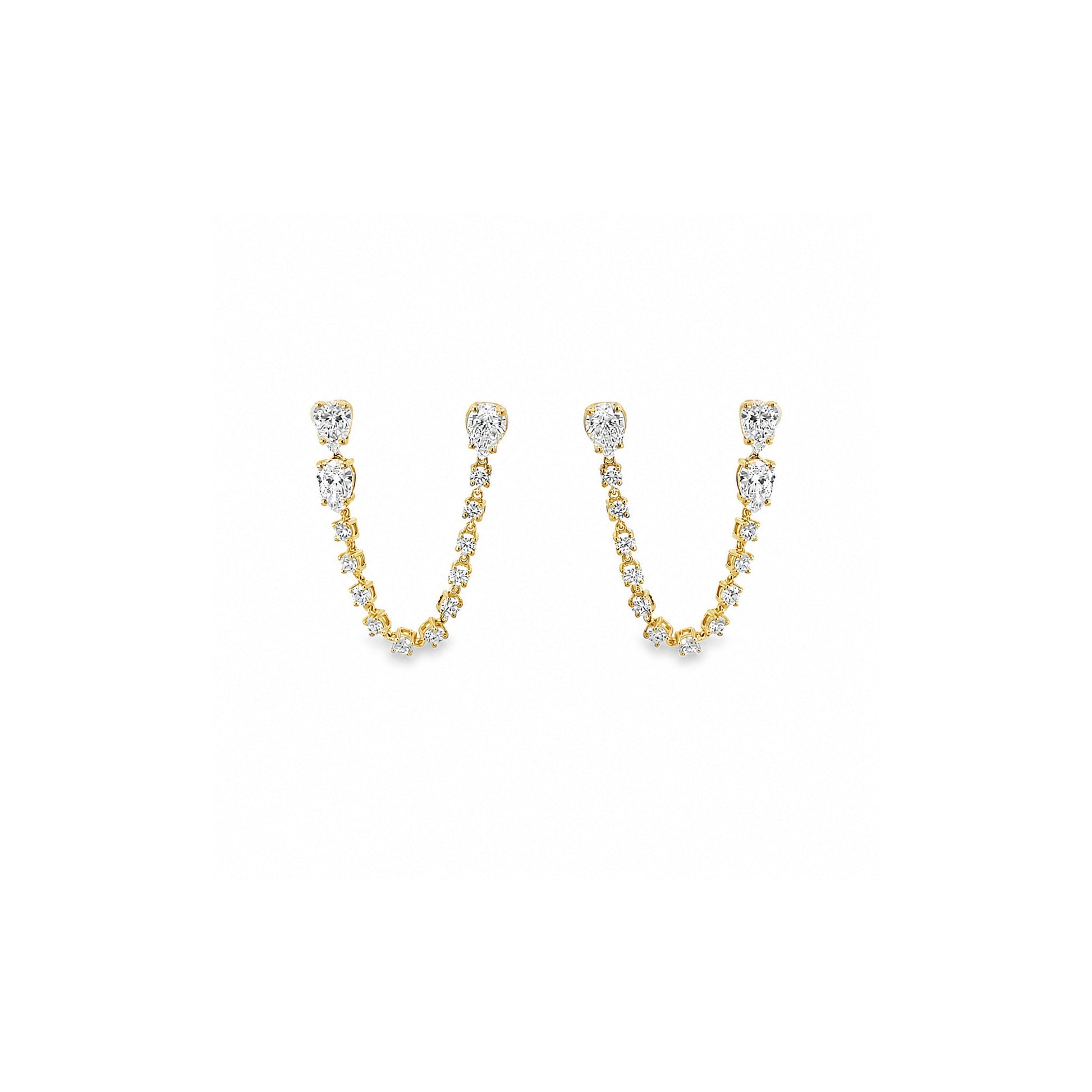 White Drop pear chain earring in 18K yellow gold alternate view