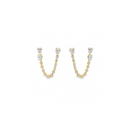 White Drop pear chain earring in 18K yellow gold alternate view