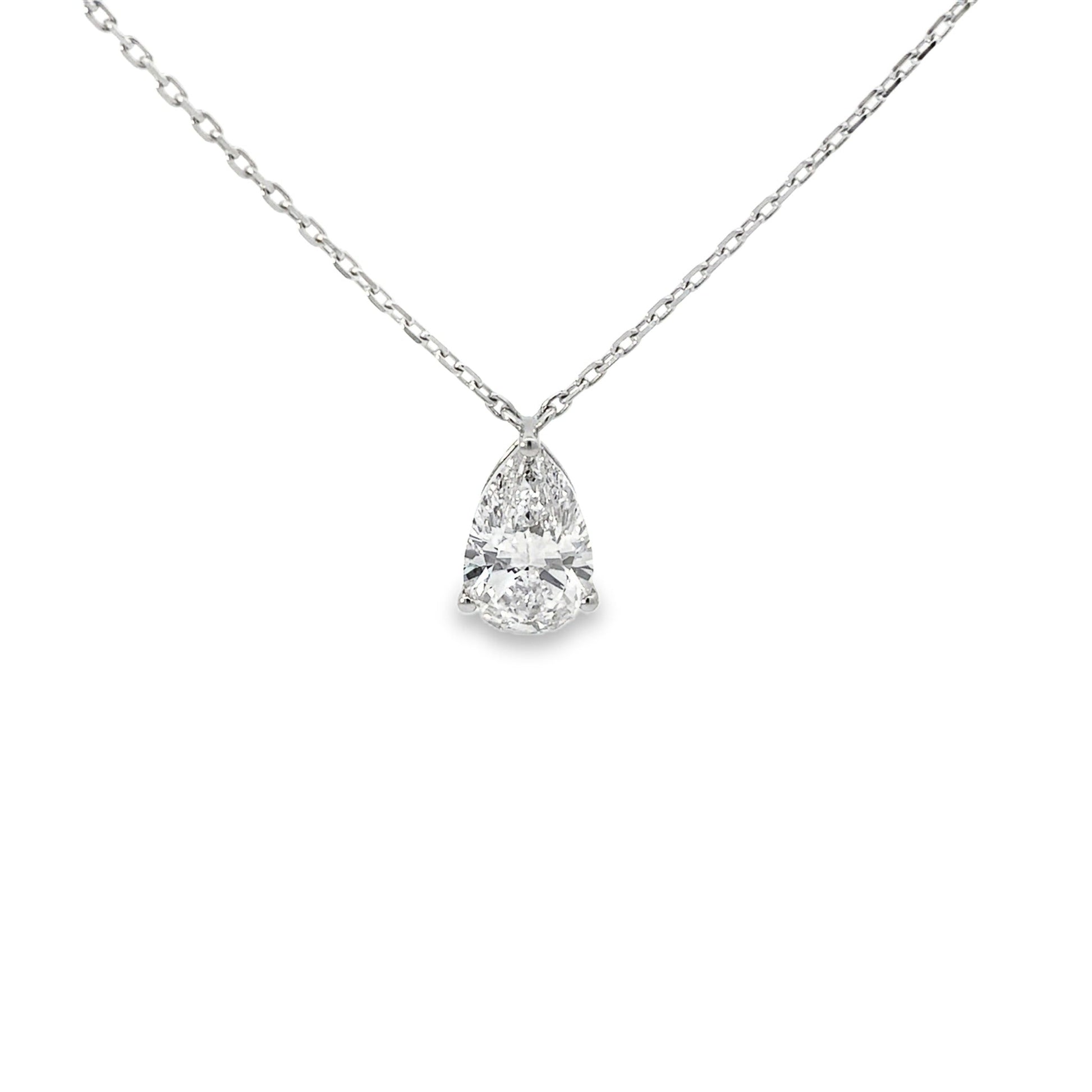 White Drop pear diamond pendant necklace in 18K white gold alternate view