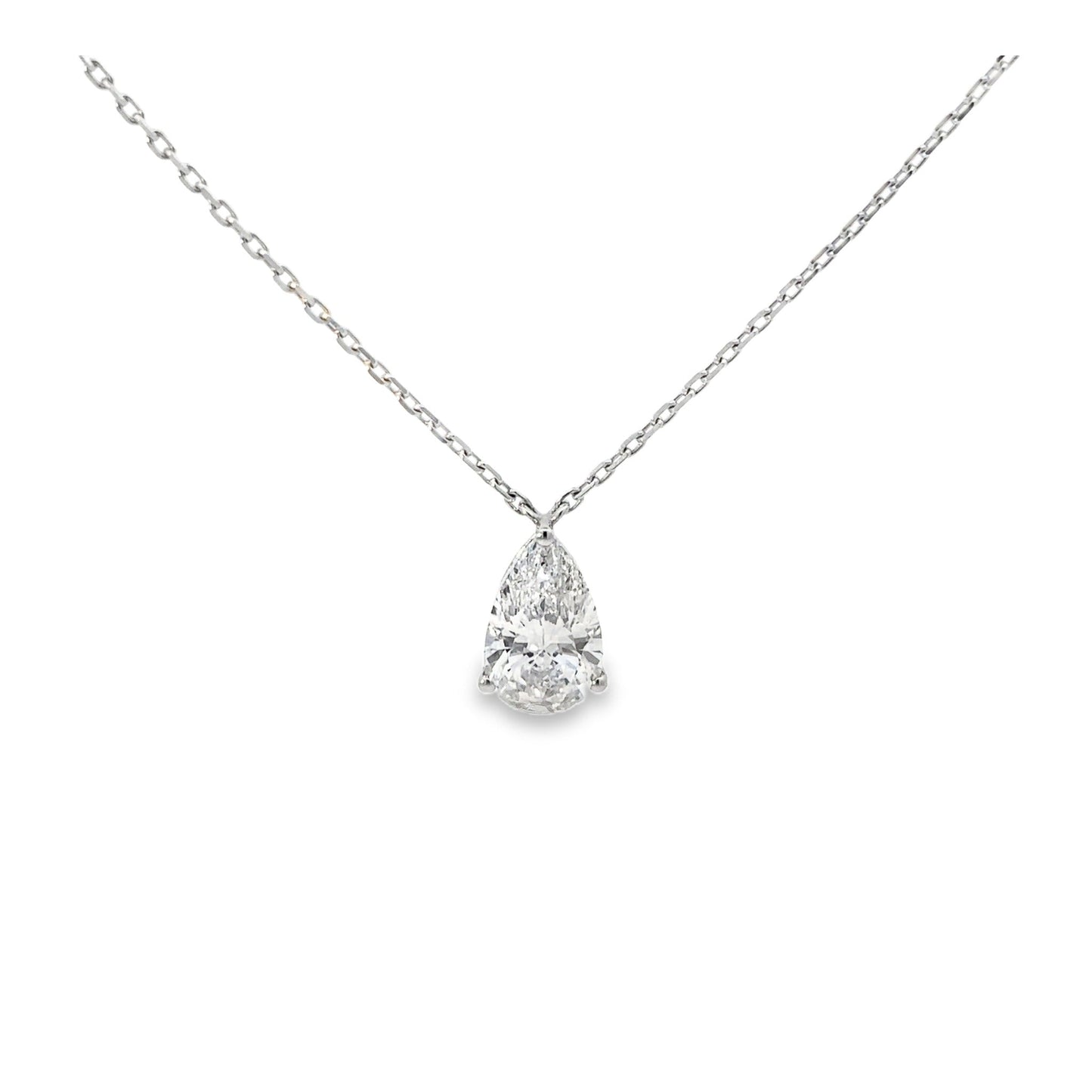 18K white-gold pear diamond pendant necklace with lab-grown diamond