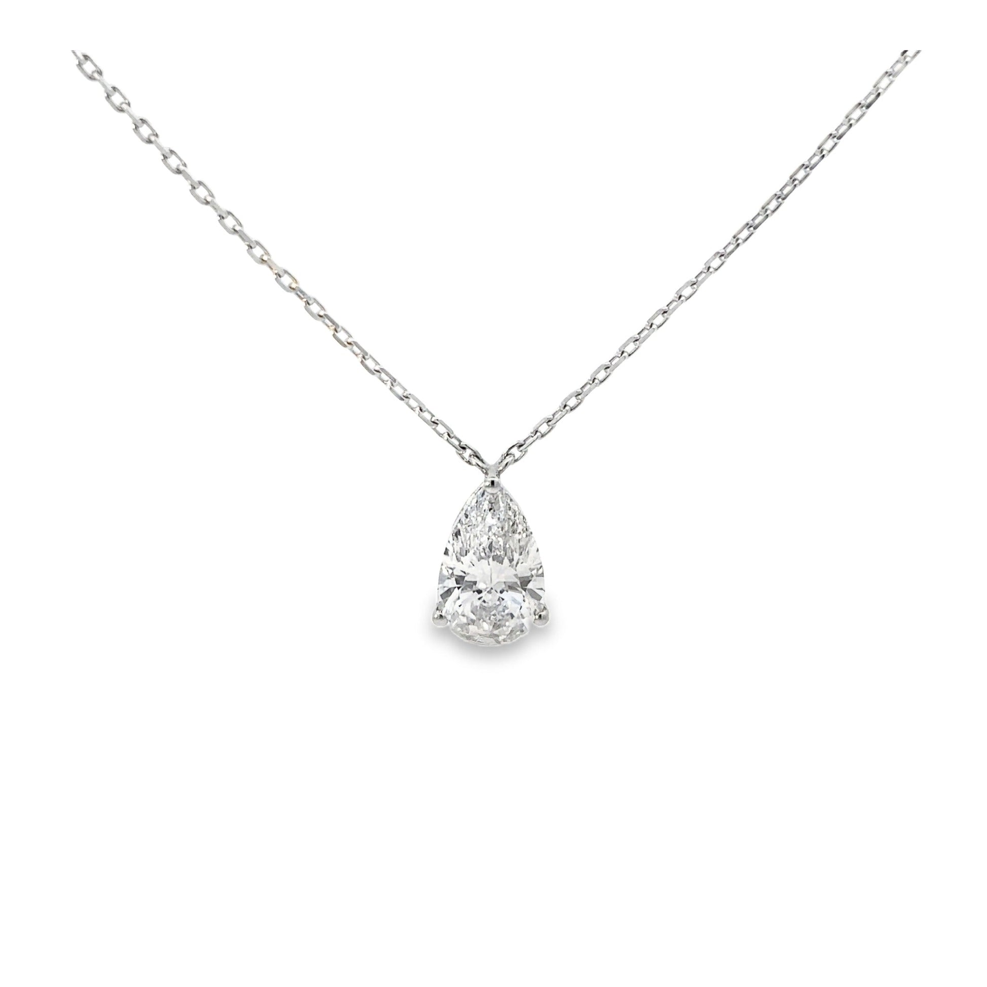 18K white-gold pear diamond pendant necklace with lab-grown diamond