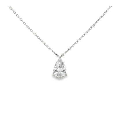 18K white-gold pear diamond pendant necklace with lab-grown diamond