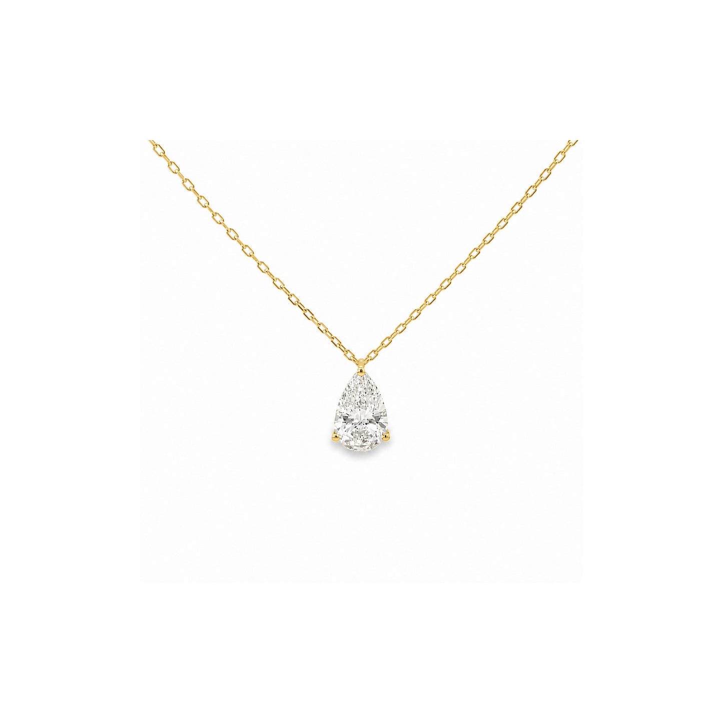 18K yellow-gold pear diamond pendant necklace with lab-grown diamond