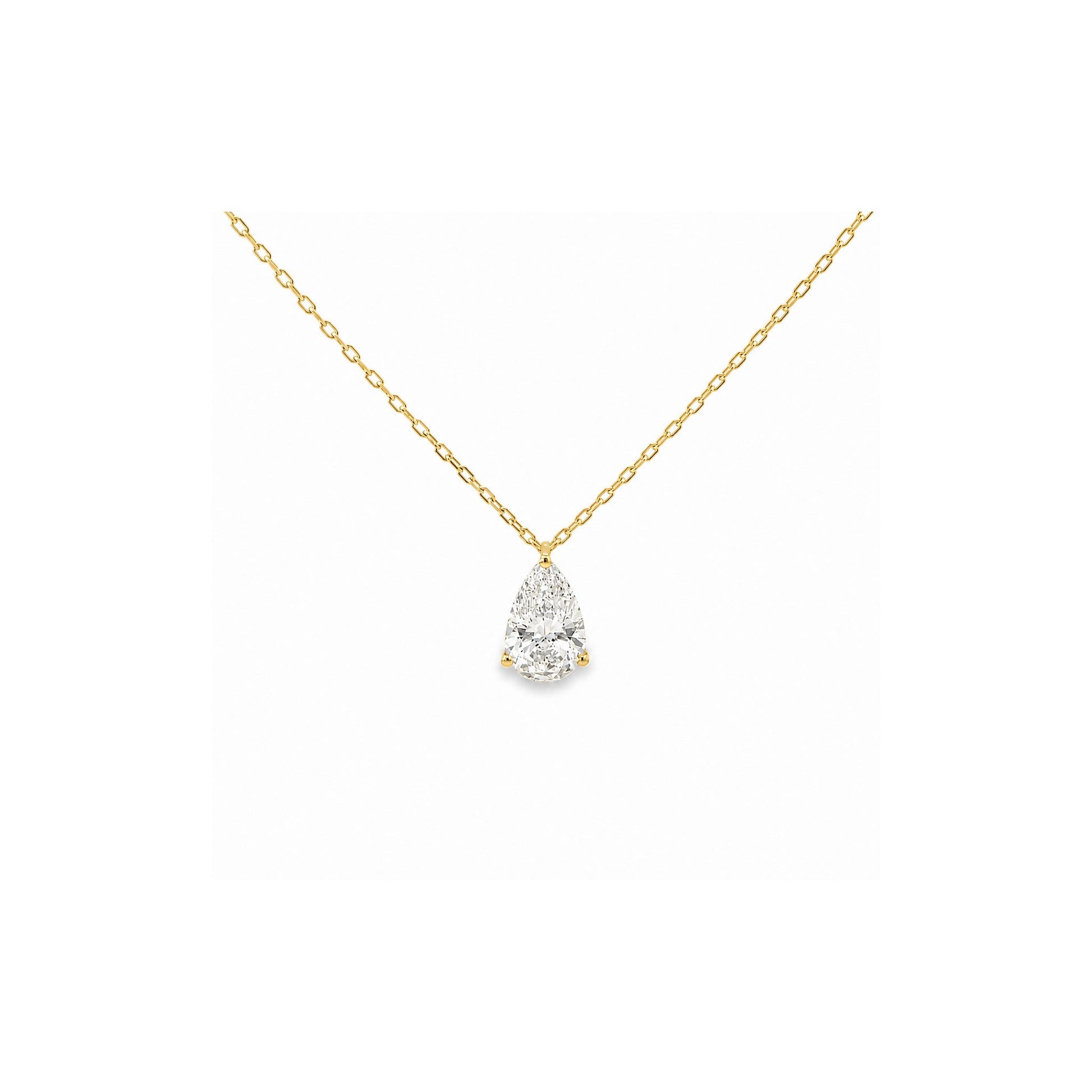 18K yellow-gold pear diamond pendant necklace with lab-grown diamond