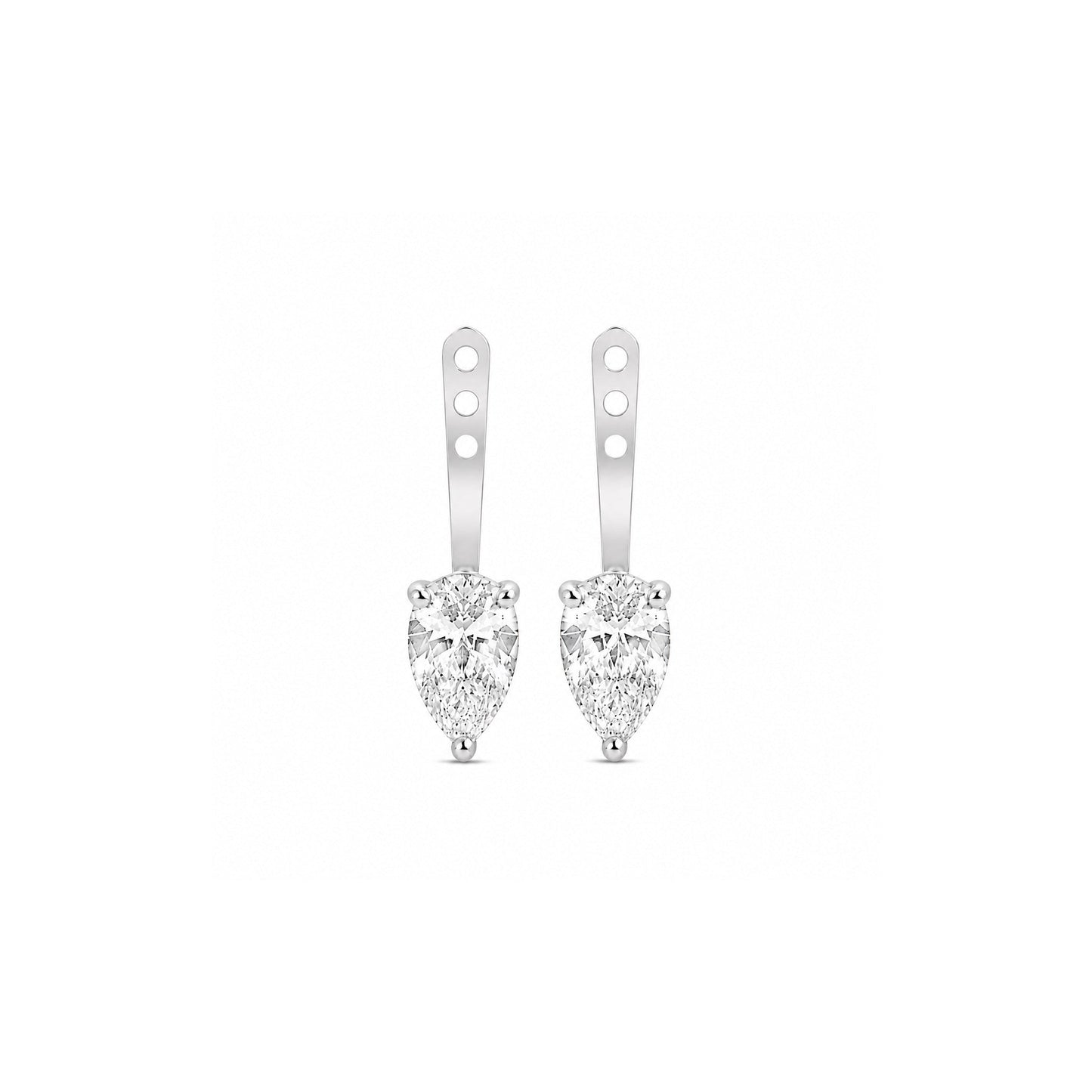 White Drop pear diamond studs with ear jackets in 18K white gold alternate view