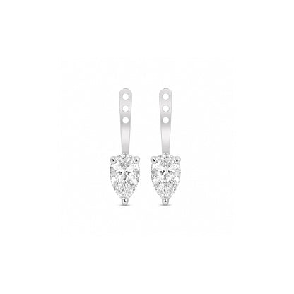 White Drop pear diamond studs with ear jackets in 18K white gold alternate view