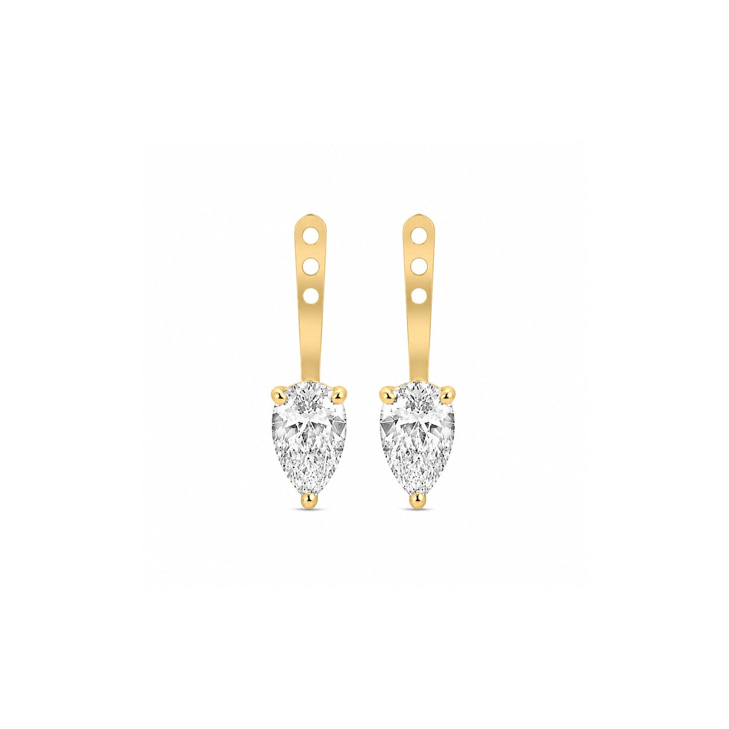 White Drop pear diamond studs with ear jackets in 18K yellow gold alternate view
