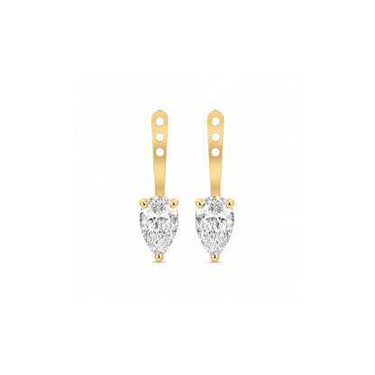 White Drop pear diamond studs with ear jackets in 18K yellow gold alternate view