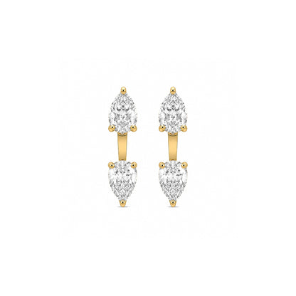 18K yellow-gold pear lab-grown diamond studs with ear jackets