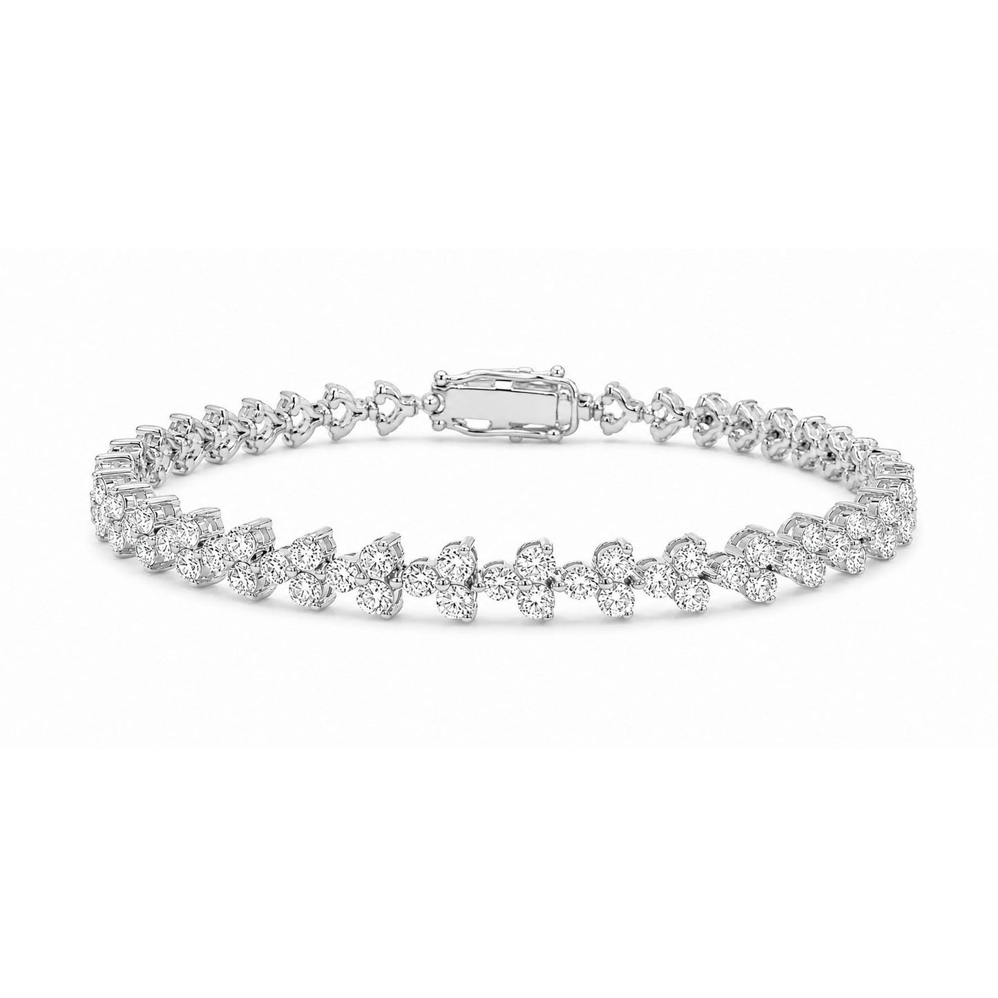 White Drop Stardust Tennis Bracelet in 18K white gold on a white background