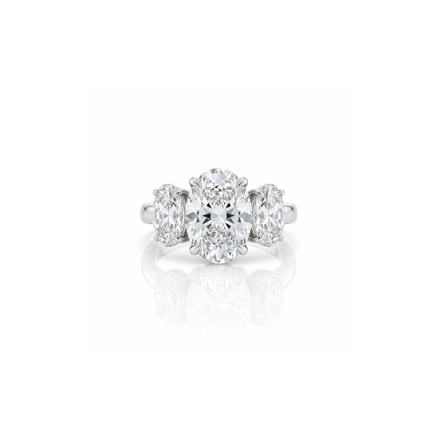 18K white-gold three-stone oval lab-grown diamond ring