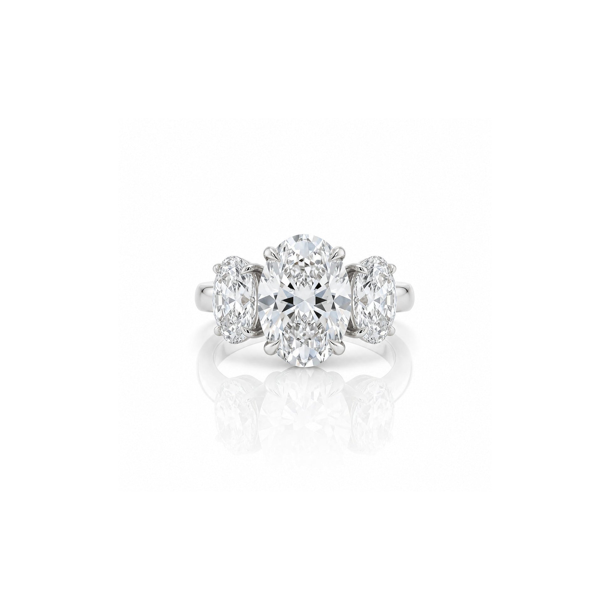 18K white-gold three-stone oval lab-grown diamond ring