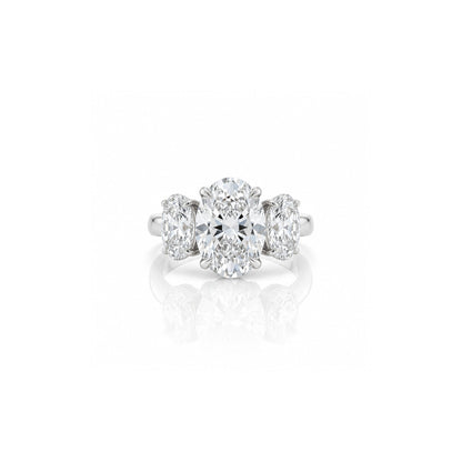 18K white-gold three-stone oval lab-grown diamond ring