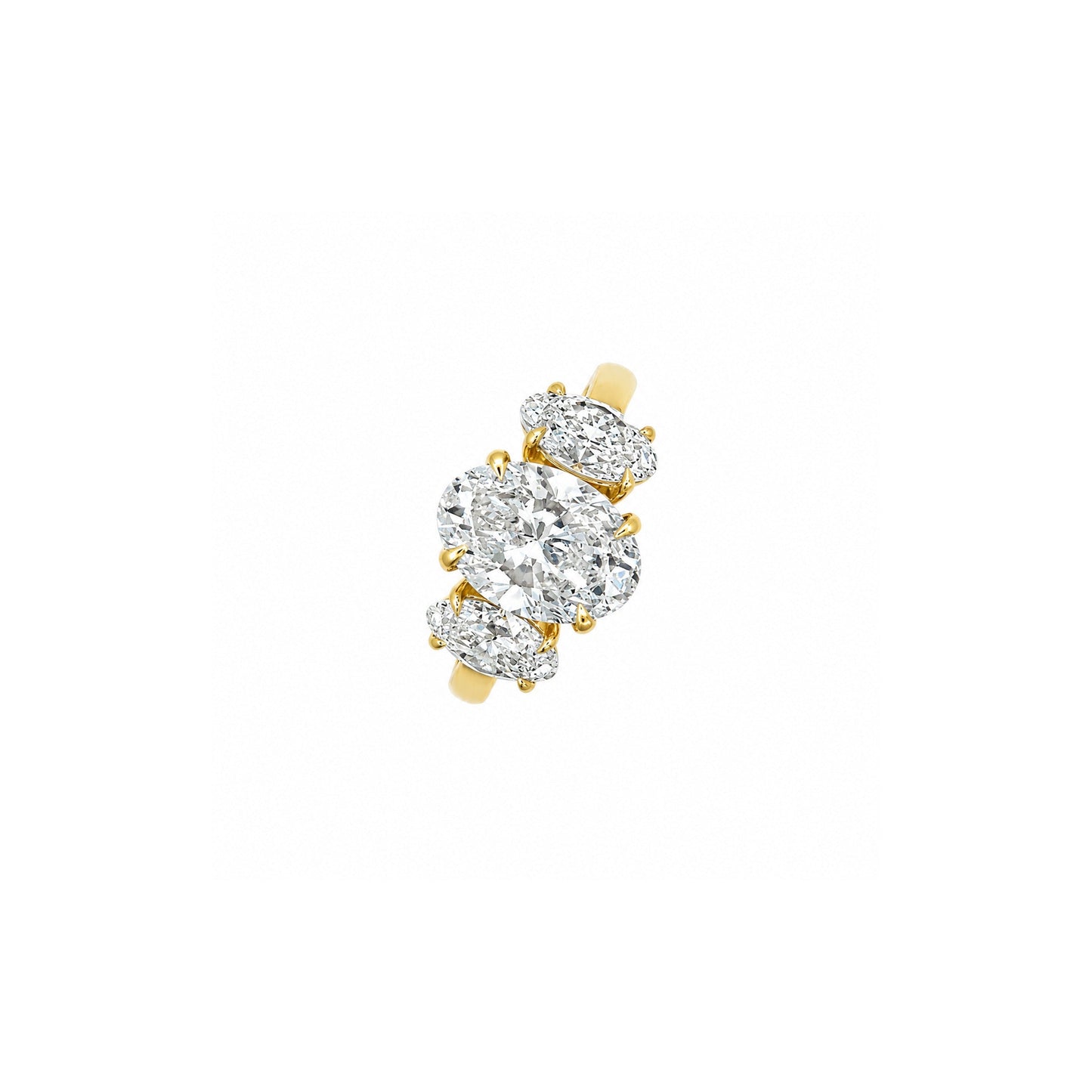 White Drop three-stone oval diamond ring in 18K yellow gold alternate view