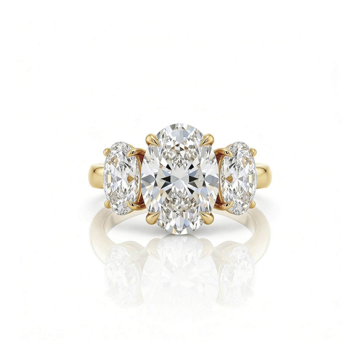 18K yellow-gold three-stone oval lab-grown diamond ring